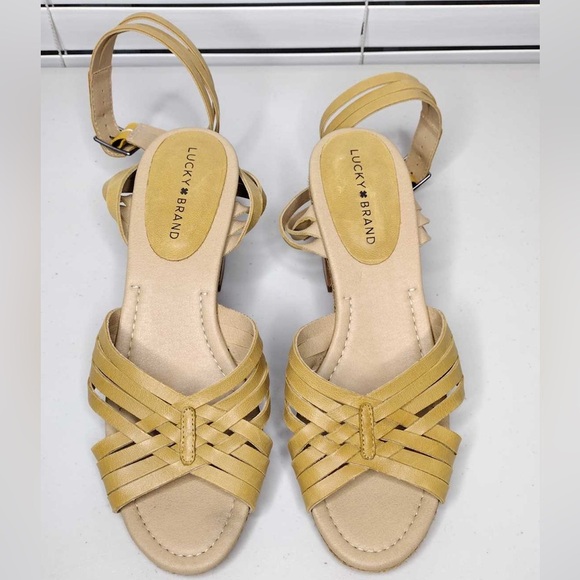 Lucky Brand Noxa Open Toe Boho 10M Leather Block Heel Sandals - Picture 8 of 14